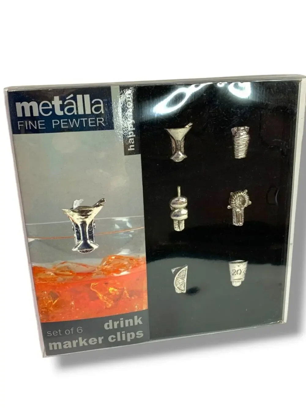 Prodyne Metalla Fine Pewter Drink Markers Set of 6 Wine Charms New